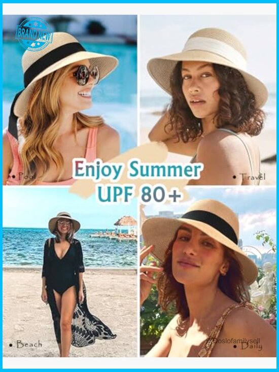 Womens Sun Hat UPF 80+ Foldable Travel Beach Brim Straw UV Protection main image 6